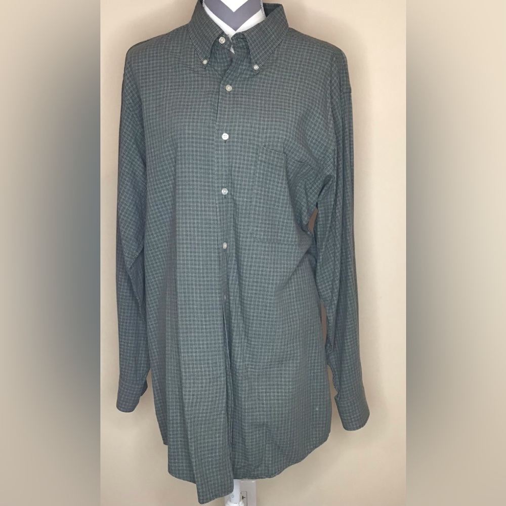 Arrow Microtech 16-16 1/2 Green Check Long Sleeve Dress Shirt 32/33 Large